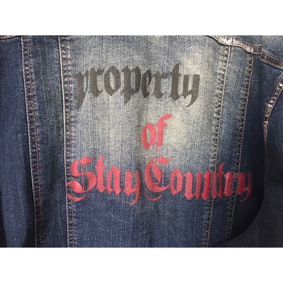 Stay Country Denim Jacket Womens Size 3X Dark Wash Graffiti Art Western Trucker - Picture 6 of 14
